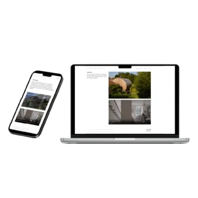 A visual of a desktop view of architectonic website design and a responsive design view on a mobile device.