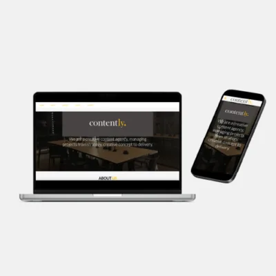 A visual of a desktop view of contently website design and a responsive design view on a mobile device.