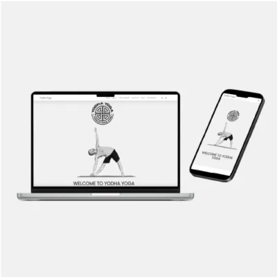 A visual of a Yodha Yoga of contently website design and a responsive design view on a mobile device.
